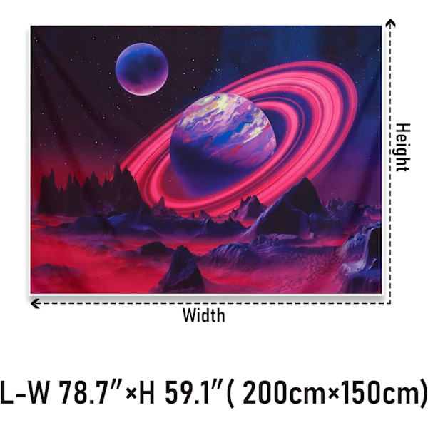 Blacklight Planet Tapestry UV Reactive Mountain Tapestry Galaxy Space Tapestry Starry Night Sky Tapestry Veggteppe for Hjemmedekorasjon(59.1\"x78.7\")