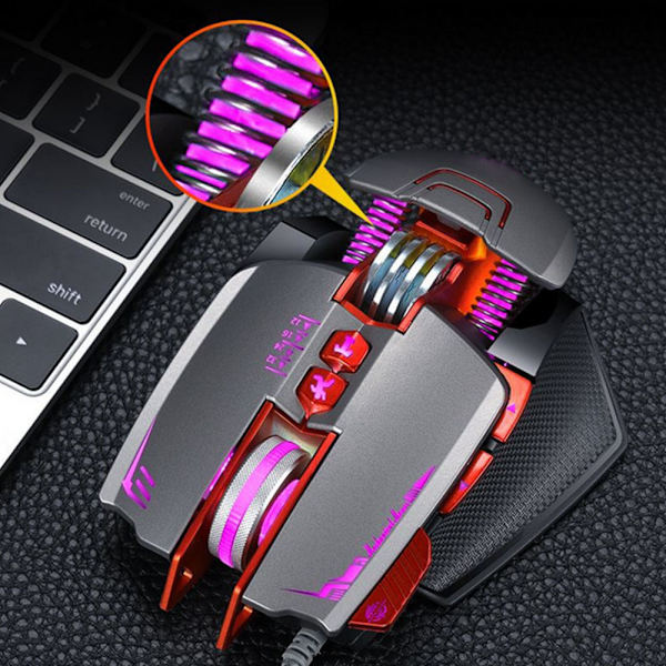 Trådbunden spelmus med bakgrundsbelysning, ergonomisk mus, programmerbart läge, USB-upplyst, konkurrenskraftig ätande kyckling, trådbunden mus - silverrustning