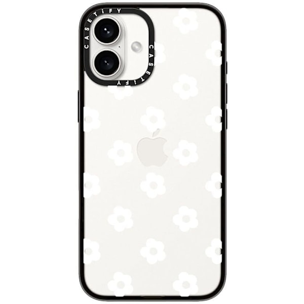 Kompakt iPhone 16 Pro Max Deksel [Lettvekt / 1,2 m 2X Militær Grad Fallbeskyttelse/Slank] - Kirsebær - Klar Svart Ditsy Daisies - White iPhone 16 Plus
