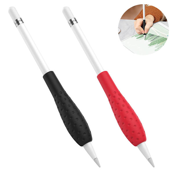 2 stk. silikoneetui kompatibel med Apple Pencil - kort sort+rød