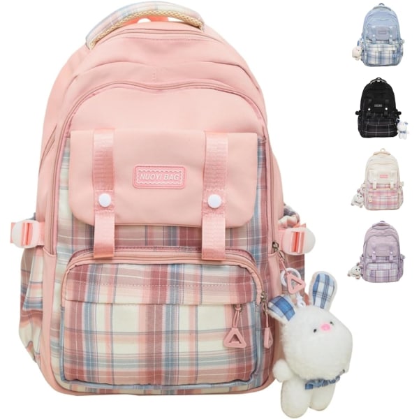 Kawaii-ryggsäck med söta tillbehör Mångsidig Stor kapacitet Söta estetiska reseryggsäckar Bedårande härlig dagsäck (rosa)