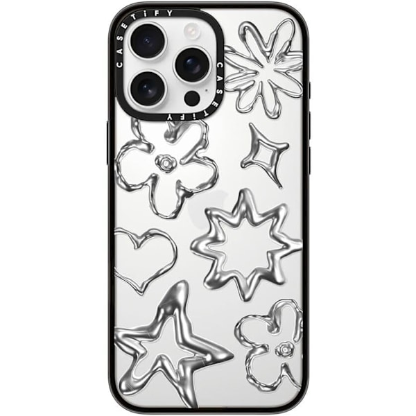 Kompakt iPhone 16 Pro Max Deksel [Lettvekt / 1,2 m 2X Militær Grad Fallbeskyttelse/Slank] - Kirsebær - Klar Svart Chrome Doodles iPhone 16 Pro Max
