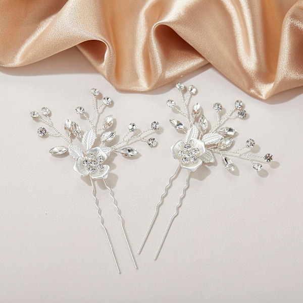 2 stk brudepinner med brudekrone i strass, brudehårtilbehør, hårpynt til bruder og brudepiker, roségull