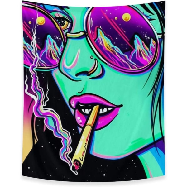 Hippie vægtæppe Trippy Cool Girl Art Mystisk vægtæppe Teen Girl og Boy vægophæng Tapestries til soveværelse sovesal hjem（100*150cm）-W56