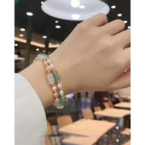 Naturliga Jade Pearls Armband Guld Wealthy Good Fortune Jade Armband Amulet för kvinnor, Lucky Jade Feng Shui Healing Crystal Armband ...