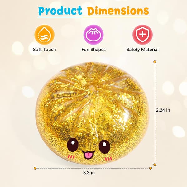 Sockerglittrande Dumpling Squishy Mystery Box, Viral Bao Bun Klämleksak, Stresslindrande Present (Guld)
