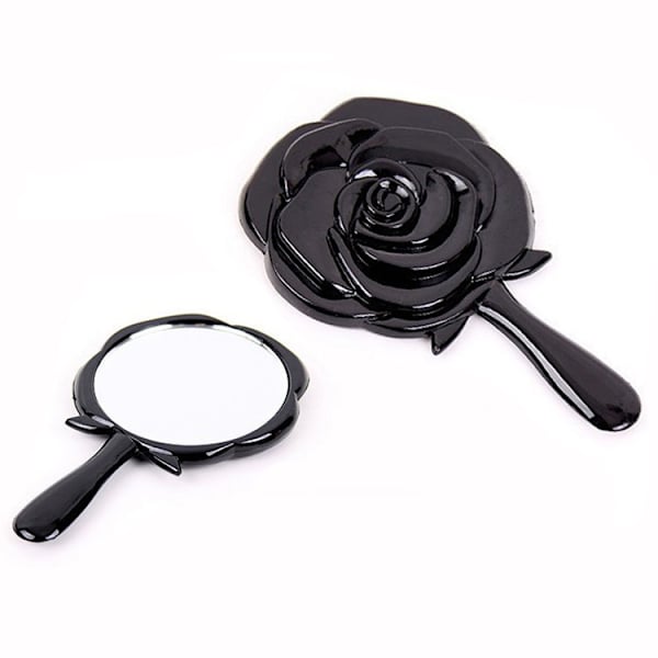 Retro rose spejl, bærbar lommespejl med håndtag, kreativt spejl i plastik, skønhedsspejl til påklædning - Hvid