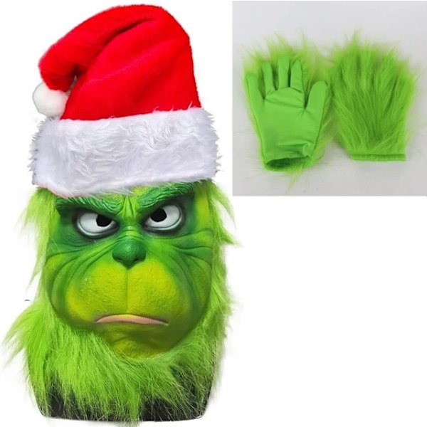 Joulupukki-naamio ja hanskat - asu Geek varasti Halloween-cosplay Grinch ja hanskat