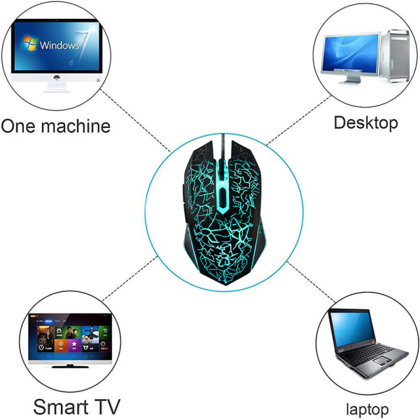 Spelmus med sladd, USB optisk datormus med RGB-bakgrundsbelysning, 4 justerbar DPI ergonomisk spelare bärbar datormus - svart