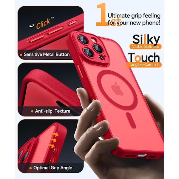 Magnetisk etui til iPhone 16 Pro Max med fuld kamerabeskyttelse [Kompatibel med Magsafe] [Gennemskinnelig mat] Beskyttende telefonetui, mat sort Red iPhone 16 Pro Max