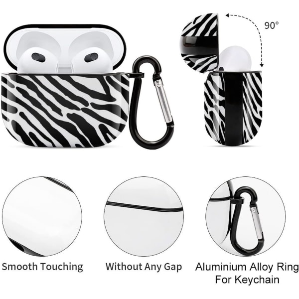 Zebra-kuvioinen kuulokkeiden suojakotelo, kannettava PC-kuori, suojakotelo avaimenperällä, yhteensopiva AirPods 3:n kanssa