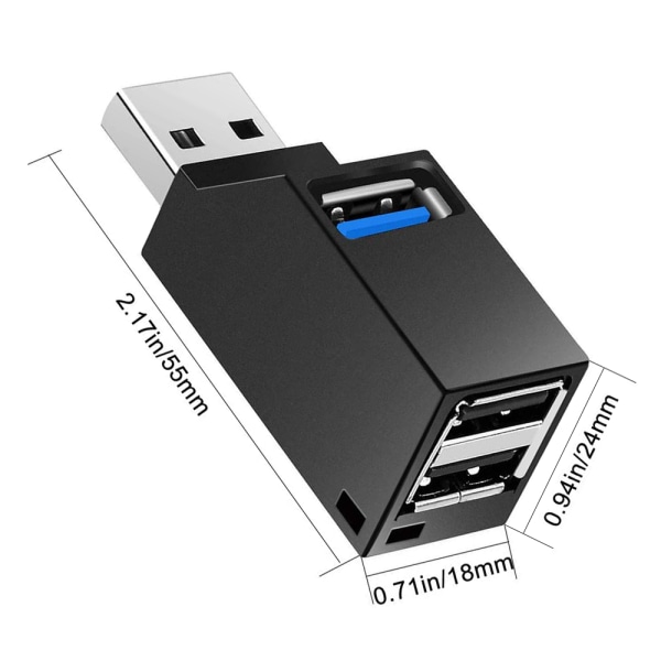 USB 3.0 3-port hub (2x USB 2.0 + USB 3.0), datahub kompatibel med pc og andre USB 3.0-kompatible enheder - hvid