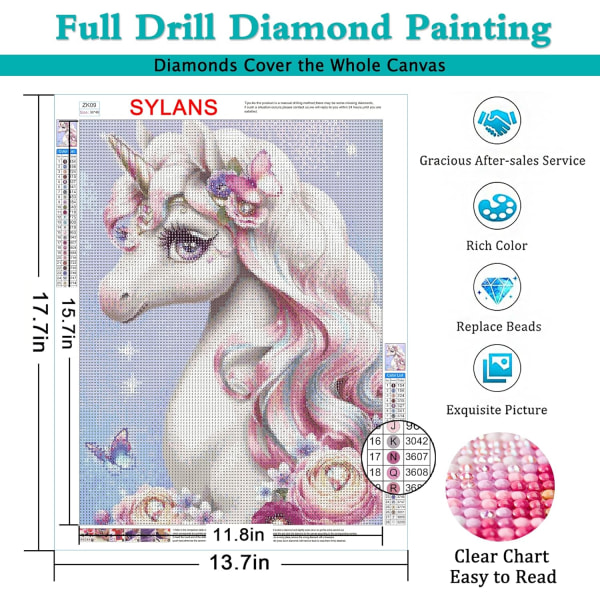 Unicorn Diamond painting för vuxna Barn Diamantkonstsatser för nybörjare Animal Cartoon 5D DIY helrund borr Gem Art Diamond Dots 12x16IN