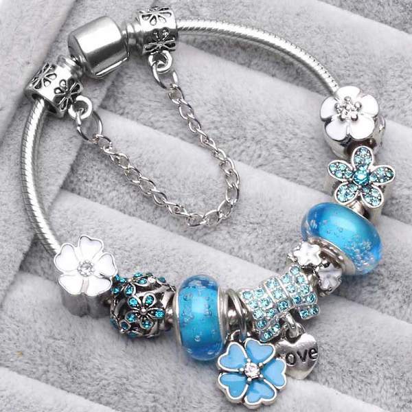 Glass diamant armbånd-bokstaver -LOVE- uttrykk din kjærlighet-blå -18