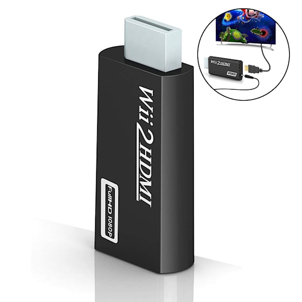 WII till HDMI-omvandlare - Svart. Wii till Hdmi-kontakt utgångsvideo 3,5 mm ljud - stöder alla Wii-visningslägen