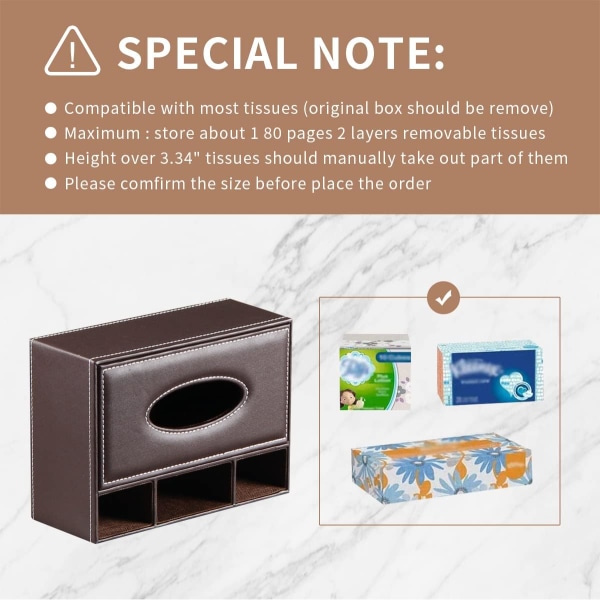 Vævæskeskrin Cover Holder, PU Læder Multifunktionel Natbord Organizer, Rektangulær Ark Dispenser, Hjemmekontor Forbrugsvarer Skrivebord Opbevaring Caddy