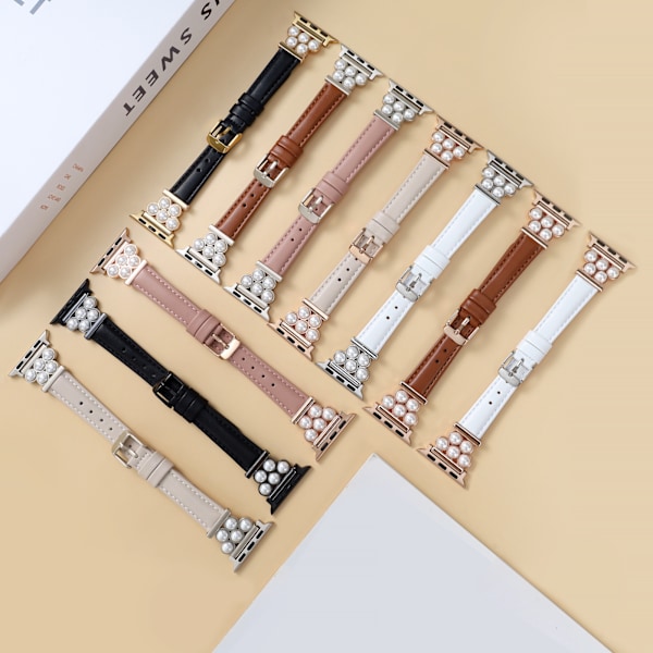 Anvendelig til Apple watchS10-1 generation ur armbånd mikrofiber læder lille talje perle mode rem White 38mm/40mm/41mm/42（series10）