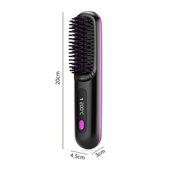 Rechargeable Heated/Straightening Brush - Electric Ceramic Brush with USB, LCD, and Ion Function, Rechargeable white