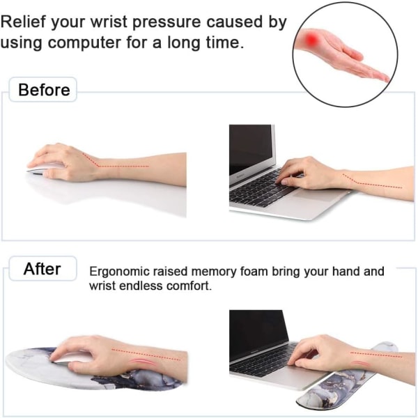 Tangentbord Handledsstödsdyna och mus handledsstöd Musmatta set, ergonomiskt upphöjt Memory Foam för lätt att skriva & smärtlindring (Grå Marele)