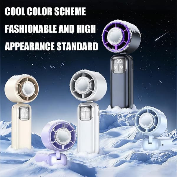 Mini Portable Cooling Fan with 199 Modes, Rechargeable Handheld Fan, Foldable Design, for Home, Office, Beach, and Outdoors White