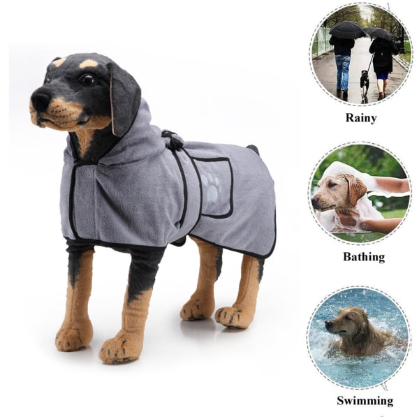 Husdjurstorkande handduk Hundfilt Mikrofiber Hundbadrock Valp Katt AbsoREent Snabbtorkande handduk Super Soft-Grey-M