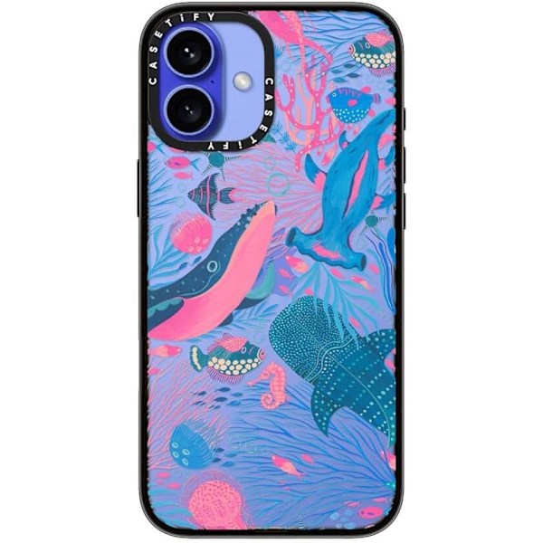Kompakt iPhone 16 Pro Max Deksel [Lettvekt / 1,2 m 2X Militær Grad Fallbeskyttelse/Slank] - Kirsebær - Klar Svart Under the Sea iPhone 16 Plus