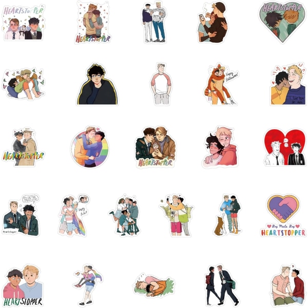 Heartstopper Anime Stickers 50 st BL Anime Stickers Vattenflaska Vattentät Estetisk Vinyl Laptop Bagage Skateboard Stickers för Tonåringar Vuxna