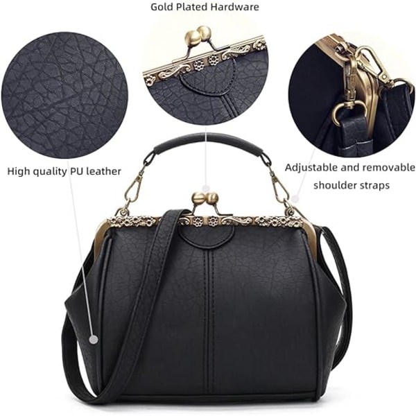 Retro Hollow Handväska för Kvinnor Läder Axelväska Kväll Koppling Väska Kyss Lås Stängning Crossbody Väska Handväska