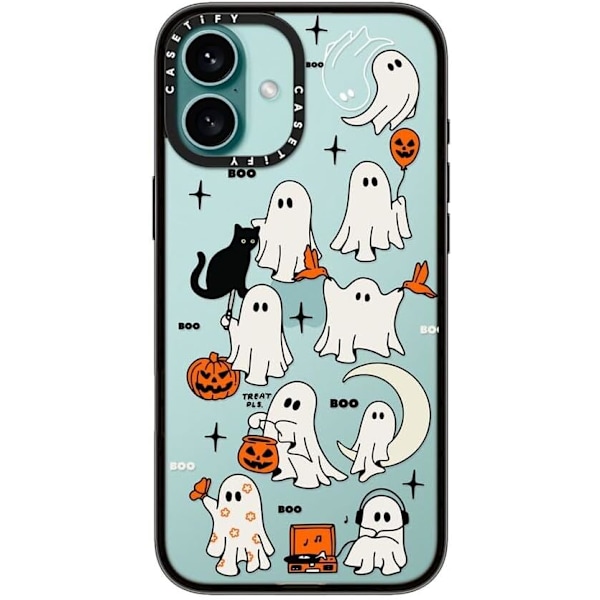 Kompakt iPhone 16 Pro Max Deksel [Lettvekt / 1,2 m 2X Militær Grad Fallbeskyttelse/Slank] - Kirsebær - Klar Svart Boo Things iPhone 16 Plus