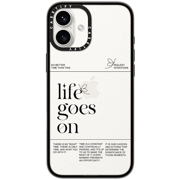 Kompakt iPhone 16 Pro Max Deksel [Lettvekt / 1,2 m 2X Militær Grad Fallbeskyttelse/Slank] - Kirsebær - Klar Svart Life Goes on iPhone 16 Plus