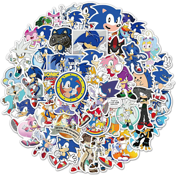 50 kpl söpöjä Sonic-tarroja vesipulloille, esteettisiä tarroja, kannettavan tietokoneen, läppärin, rullalaudan tarroja, vedenkestäviä tarroja, tarrapaketti, valkoinen, yksi koko