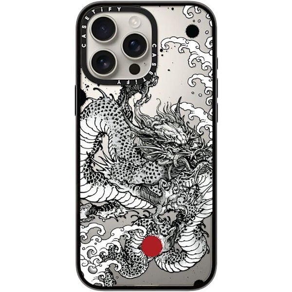 Kompakt iPhone 16 Pro Max Deksel [Lettvekt / 1,2 m 2X Militær Grad Fallbeskyttelse/Slank] - Kirsebær - Klar Svart Power Dragon iPhone 16 Pro Max