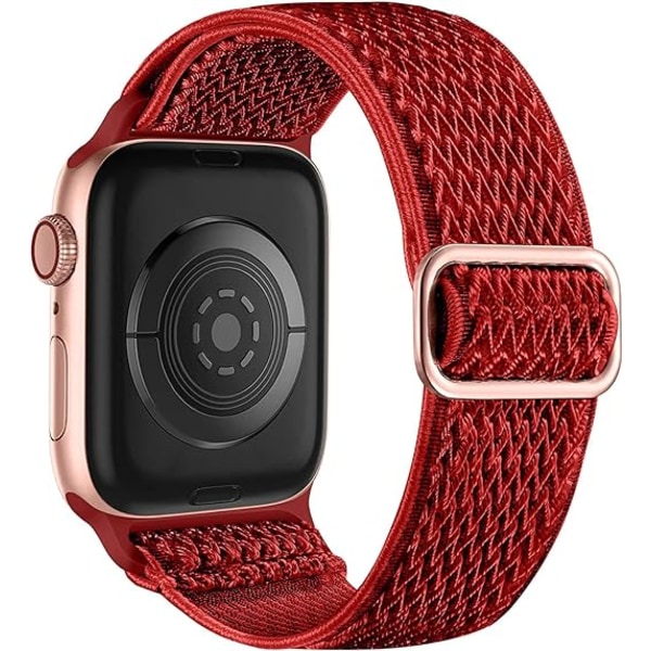 Elastiset rannekkeet, jotka sopivat Apple Watch -rannekkeisiin, venyvät Solo Loop -pehmeät nylonhihnat, korvaavat rannekkeet naisille ja miehille/Punainen/Koko: 49 mm