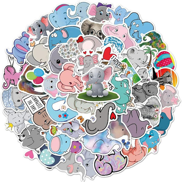 Sødt Elefant Stickers til Vandflasker Laptop HydroFlasks, 50PCS Æstetiske Dyre Dekaler Dekoration til Scrapbook Computer Telefon Skateboard