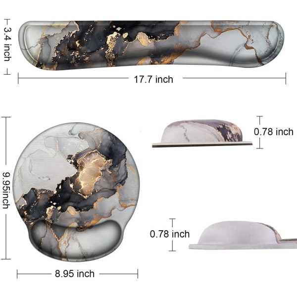 Näppäimistörannetuki ja hiiren rannetuki -setti, ergonomiset korotetut muistivaahtotyynyt helppoon kirjoittamiseen ja kivunlievitykseen (harmaa MaREle)