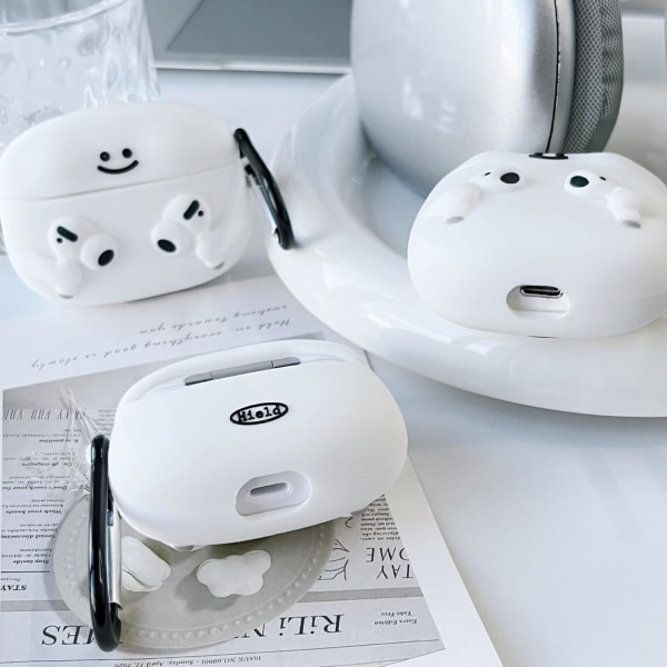 Yhteensopiva AirPods-kotelon kanssa Pehmeä Silikoninen söpö 3D Hauska Piirretty Design Iskunvaimennus Avaimenperä Kotelo Tytöille Naisille Airpods 3 - Valkoinen