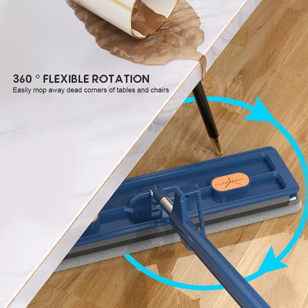Roterbart hode bredd flat mopp Arbeidsbesparende rengjøringsmopp for hjem i stuen Blue 2 mop pads