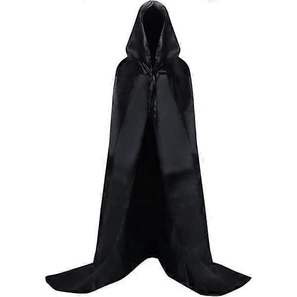 Lang sort kappe med hætte middelalderlig vampyrheksedragt kvinder Halloween-kostume karneval jul voksen L M