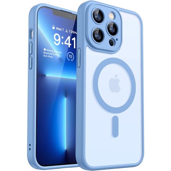 Magneettinen suojakotelo iPhone 16 Pro Maxille täydellä kamerasuojauksella [Yhteensopiva Magsafen kanssa] [Puoliksi läpikuultava matta] Suojaava puhelinkotelo, matta musta Light Blue iPhone 13 Pro