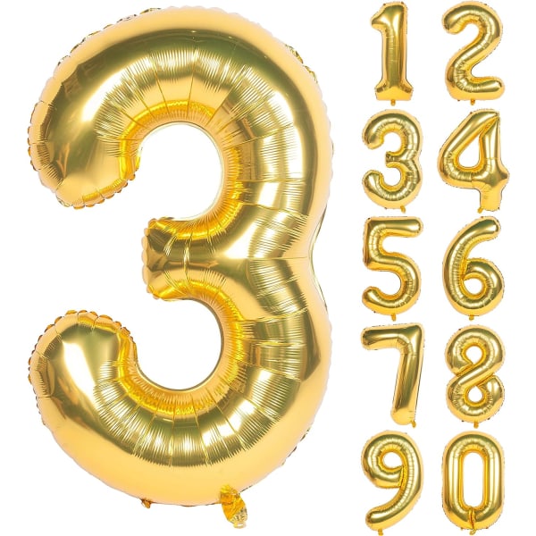2 st 40 tum guldsiffra heliumfolie födelsedagsfestballonger (guld 3)