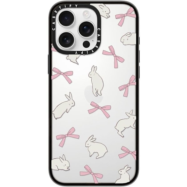 Kompakt iPhone 16 Pro Max Deksel [Lettvekt / 1,2 m 2X Militær Grad Fallbeskyttelse/Slank] - Kirsebær - Klar Svart Rabbit Ribbon iPhone 16 Pro Max