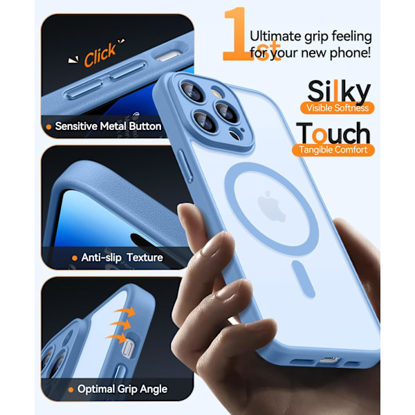 Magnetisk etui til iPhone 16 Pro Max med fuld kamerabeskyttelse [Kompatibel med Magsafe] [Gennemskinnelig mat] Beskyttende telefonetui, mat sort Light Blue iPhone 14 Pro