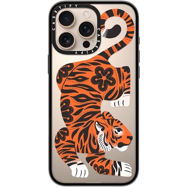 Kompakt iPhone 16 Pro Max Deksel [Lettvekt / 1,2 m 2X Militær Grad Fallbeskyttelse/Slank] - Kirsebær - Klar Svart Fierce Tiger iPhone 16 Pro Max