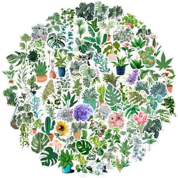 100st gröna växtklistermärken, dekaler för krukväxter med blommor, klistermärken för bärbar dator Vattenflaskor Telefon Datordekal