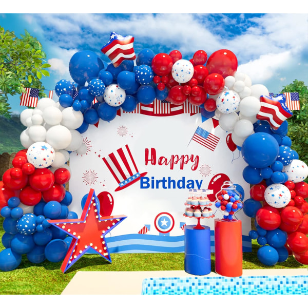 145 st röd vit och blå ballonggirlander för Nautical Party Baseball Tema Party Baby Shower Party Dekorationer
