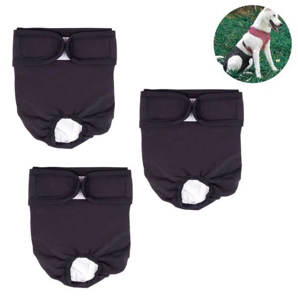 Förpackning med 3 återanvändbara tvättbara hundblöjor, mycket absorberande hundfysiologiska byxor-storlek svart M