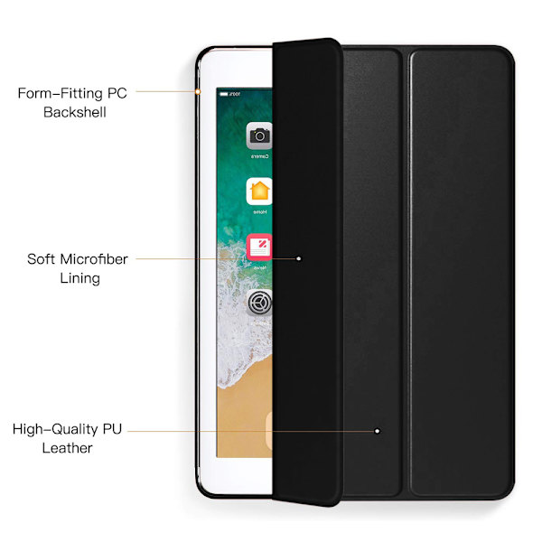 Fodral - Slim Lightweight Smart Case Stand Cover med genomskinlig frostad baksida med automatisk väckning/sömn-svart