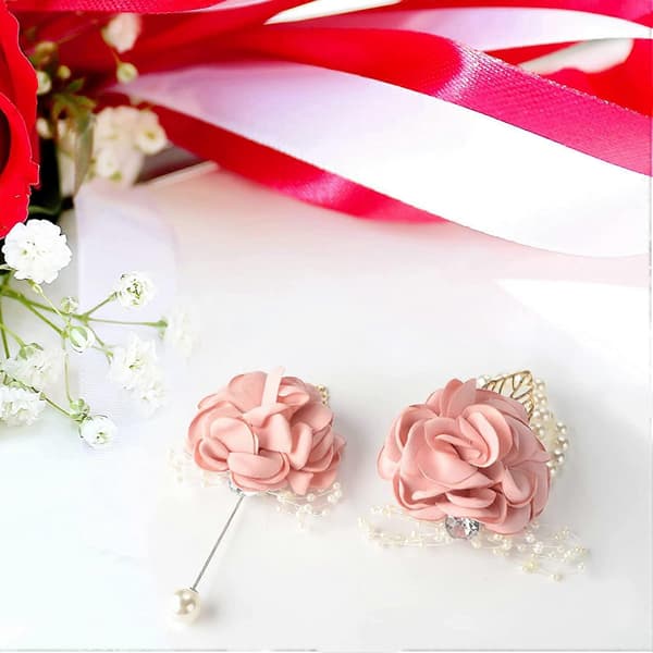 Rosettarmband, 2 st blommigt bröllopsarmband med strass och pärlor