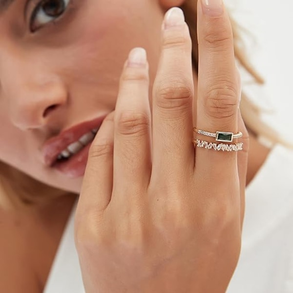 Justerbar 18k gullbelagt bladåpen ring Sjarmerende dobbel kubisk zirkonia olivengrenblader bånd stablefingerringer Minimalistisk statement ring