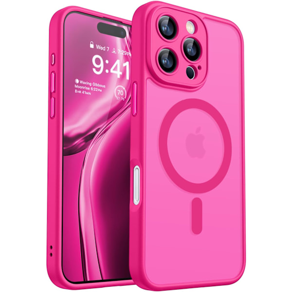 Magnetiskt skal för iPhone 16 Pro Max med fullständigt kameraskydd [Kompatibel med MagSafe] [Genomskinlig matt] Skyddande telefonfodral, varmrosa Hot Pink iPhone 16 Pro